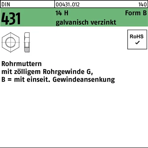 Rohrmutter DIN 431 BG 3/8 14 H galv.verz. 50 Stück