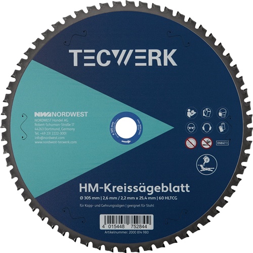 Tisch-/Kappkreissägeblatt Bohrung 25,4 mm Schnittbreite 2,6 mm TECWERK