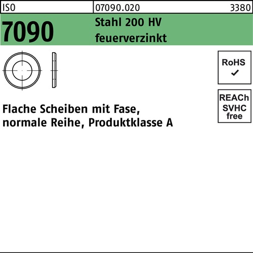 Unterlegscheibe ISO 7090 m.Fase 24 Stahl 200 HV feuerverz. 200 Stück