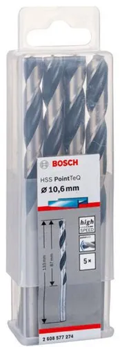 Bosch Metallspiralbohrer PointTeQ DIN388 Arbeits-L.87mm D.10,6mm Typ N 5St.