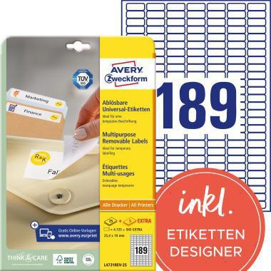 Avery Zweckform Etikett L4731REV-25 25,4x10mm weiß 5.670 St./Pack.