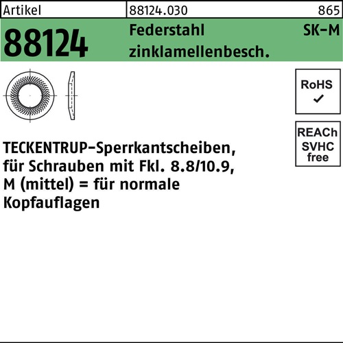 Sperrkantscheibe R 88124 M16x32,5x2,5 Federstahl zinklamellenb. 100St TECKENTRUP