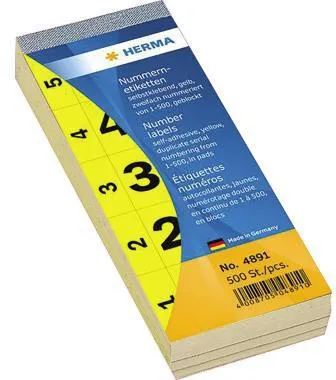HERMA Nummernblock 4891 1-500 sk 28x56mm gelb 500 St./Pack.