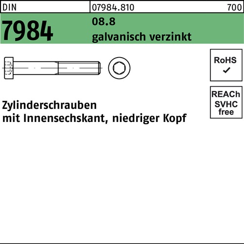 Zylinderschraube DIN 7984 Innen-6kt M20x40 8.8 galv.verz. 25St.