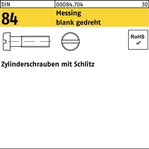 Zylinderschraube DIN 84/ISO 1207 Schlitz M1,6x 5 Messing blank gedreht 100St.