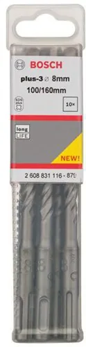 Bosch Hammerbohrer Arbeits-L.100mm D.8mm L.160mm SDS plus-3 10 St
