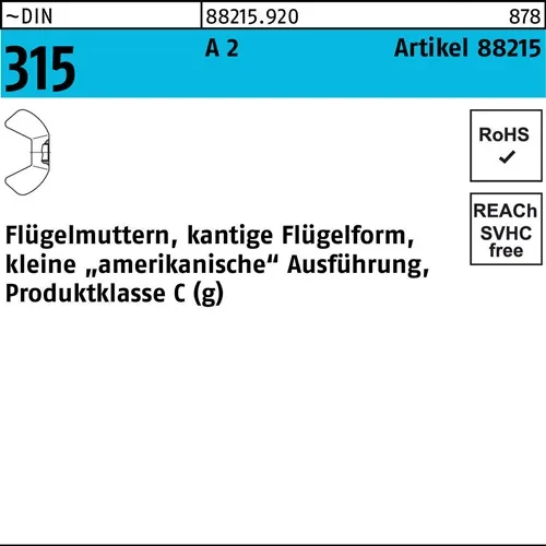 Flügelmutter R 88215 M8 A 2 100 Stück
