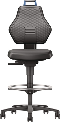 Arbeitsdrehstuhl Rl.+Fußring Kunstleder schwarz Grifffarbe blau 580-860mm TW