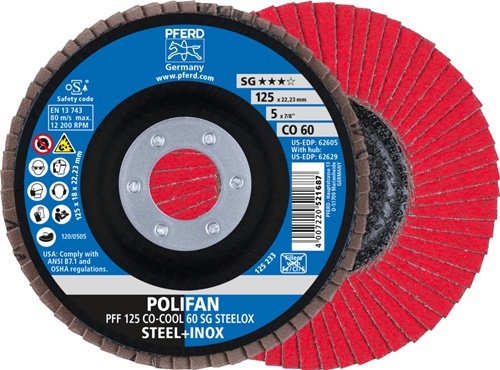 Fächerschleifscheibe POLIFAN D.125mm K.60 fl.STA Keramikkorn CO-COOL