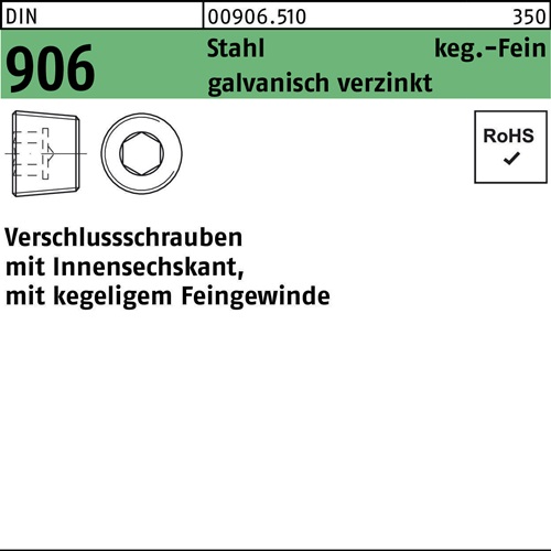 Verschlußschraube DIN 906 Innen-6kt M20x1,5 Stahl galv.verz. 25St.