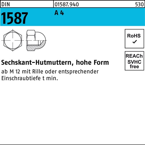 Sechskanthutmutter DIN 1587 M10 SW 17 A 4 25 Stück