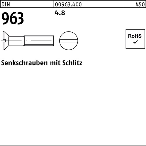 Senkschraube DIN 963 Schlitz M20x 40 4.8 25 Stück
