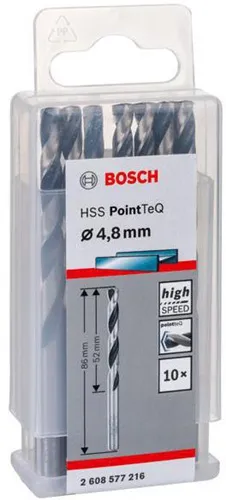 Bosch Metallspiralbohrer PointTeQ DIN388 Arbeits-L.52mm D.4,8mm Typ N 10St.