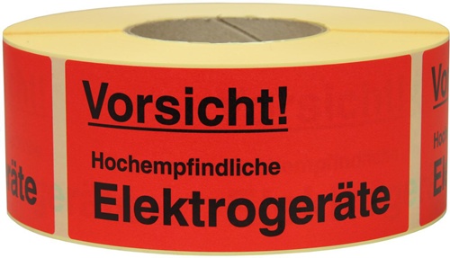 Warnetiketten Maße 145x70mm Papier rot Vorsicht! Hochempfindliche Elektroge