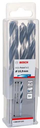 Bosch Metallspiralbohrer PointTeQ DIN388 Arbeits-L.94mm D.10,9mm Typ N 5St.