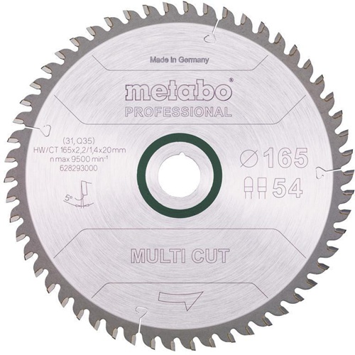 Kreissägeblatt multi cut professional D165x2,2/1,4xB20mm Z.54 FZ/TZ 5Grad neg