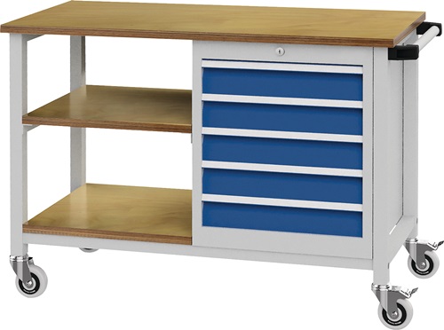 Werkbank B1200xT540xH880mm Buche Multiplex 5 Schubladen