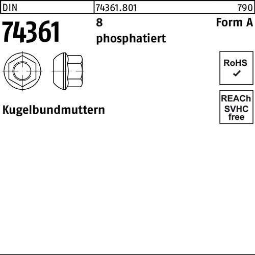 Kugelbundmutter DIN 74361 AM 18x1,5 SW24 8 phosphatiert 100 Stück