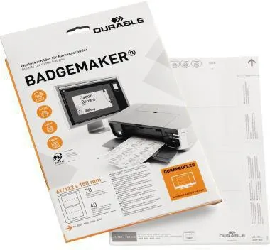 DURABLE Einsteckschild BADGEMAKER 145902 150x63mm weiß 40 St./Pack