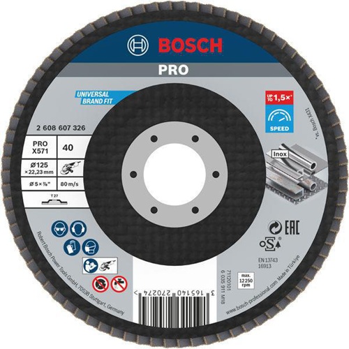 Bosch Fächerschleifscheibe PRO X571 Scheiben-D.125mm Körnung 40 Glasgewebe