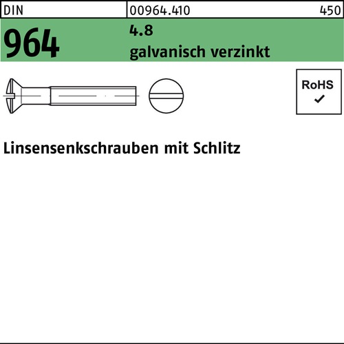 Linsensenkschraube DIN 964 Schlitz M3x 40 4.8 galv.verz. 200 Stück