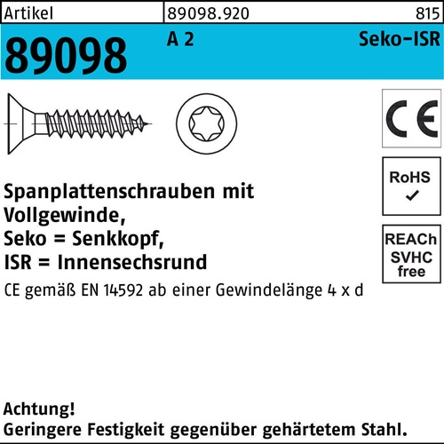 Spanplattenschraube R 89098 SEKO ISR VG 4x 40-T20 A 2 200 Stück
