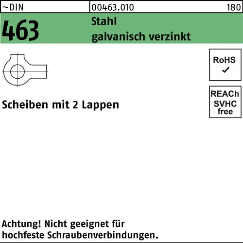 Scheibe DIN 463 m.2 Lappen 6,4 Stahl galv.verz. 1000 Stück