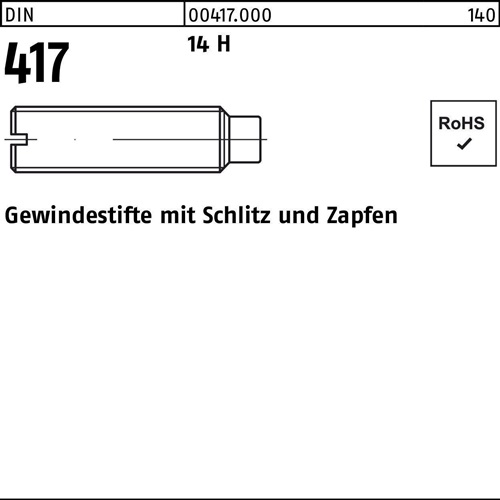 Gewindestift DIN 417/ISO 7435 Schlitz/Zapfen M3x 10 14 H 100 Stück