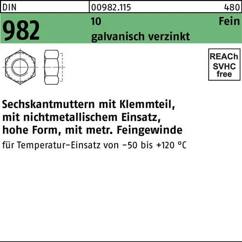 Sechskantmutter DIN 982 Klemmteil M10x 1 10 galv.verz. 100 Stück