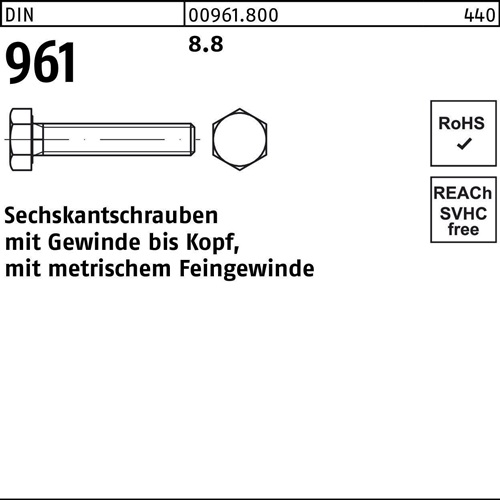 Sechskantschraube DIN 961 VG M10x1x 20 8.8 200 Stück