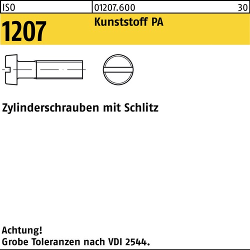 Zylinderschraube ISO 1207 Schlitz M4x 25 Polyamid 200 Stück