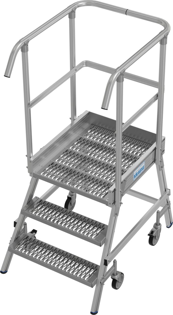 Krause STABILO Podestleiter fahrbar einseitig begehbar Profilrost R13 Stufen 1x3 Stufen 