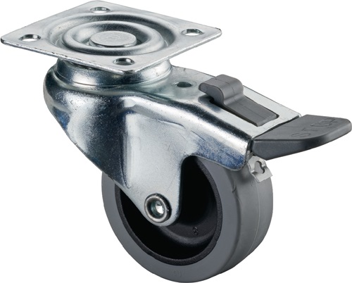 Lenkrolle m.Festst.D.50mm Trgf.35kg m.Platte Gleitlager Gum.grau BS ROLLEN