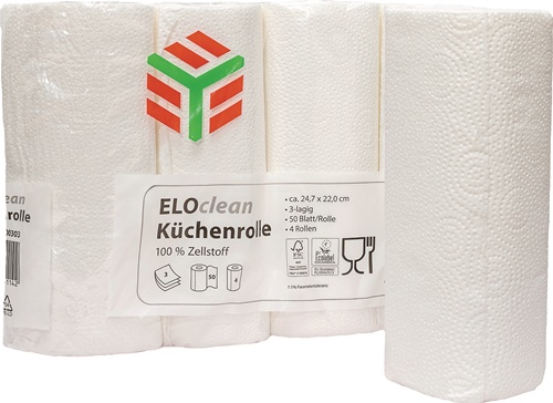 Küchenrolle ELOclean Plus L.ca.11 mxB.ca.220mm hochweiß 3-lagig 4 Rl./PAK ELOS
