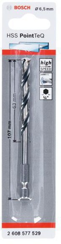 Bosch Spiralbohrer PoinTeQ DIN338 Arbeits-L.63mm D.6,5mm L.107mm HSS Typ N
