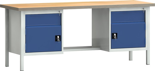Werkbank PW 700 B2000xT700xH840mm Buche Multiplex lichtgrau/blau 2Schubl.2Türen