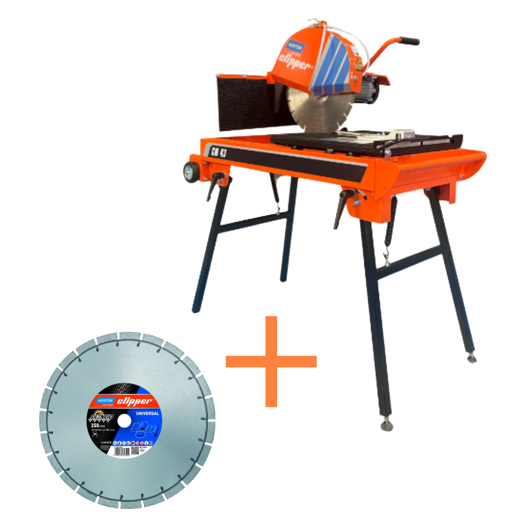 Norton Clipper Tischsäge CM43 inkl. 1x Extreme Universal Silencio Diamantscheibe Ø 350 × 25,4 MM
