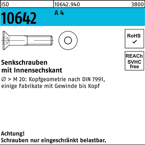 Senkschraube ISO 10642 Innen-6kt M24x 120 A 4 1 Stück