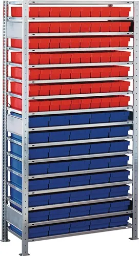 Steckregal H2000xB1000xT500mm Grundregal 16 Böden 70xL 500mm rot/40xL 500mm blau