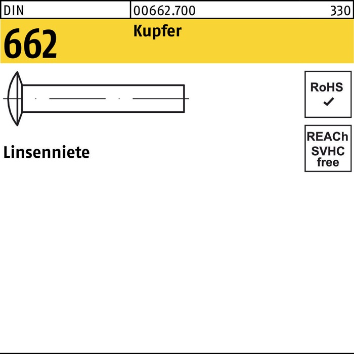 Linsenniete DIN 662 4x 8 Kupfer 1000 Stück
