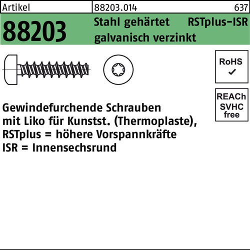 Gewindefurchendeschraube R 88203 Liko ISR 4x12-T20 Stahl geh.galv.verz. 500St.