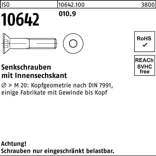 Senkschraube ISO 10642 Innen-6kt M4x 35 010.9 500 Stück