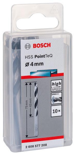Bosch Metallspiralbohrer PointTeQ DIN388 Arbeits-L.43mm D.4mm Typ N 10St.