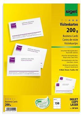 SIGEL Visitenkarte DP839 85x55mm 200g weiß 150 St./Pack.