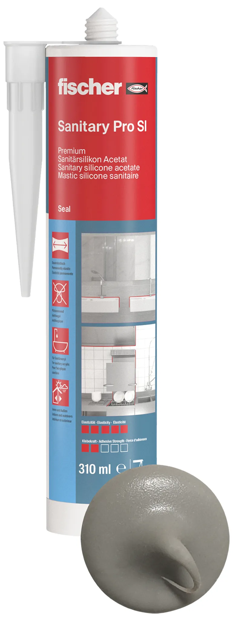fischer Sanitärsilikon Sanitary Pro SI (DSSA) sanitärgrau 310 ml