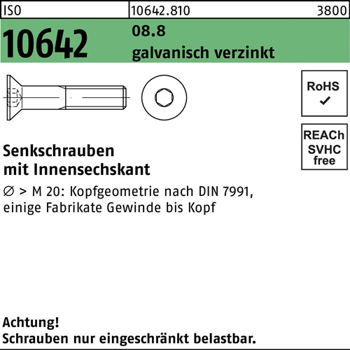 Senkschraube ISO 10642 Innen-6kt M4x 12 8.8 galv.verz. 500 Stück