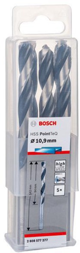 Bosch Metallspiralbohrer PointTeQ DIN388 Arbeits-L.94mm D.10,9mm Typ N 5St.
