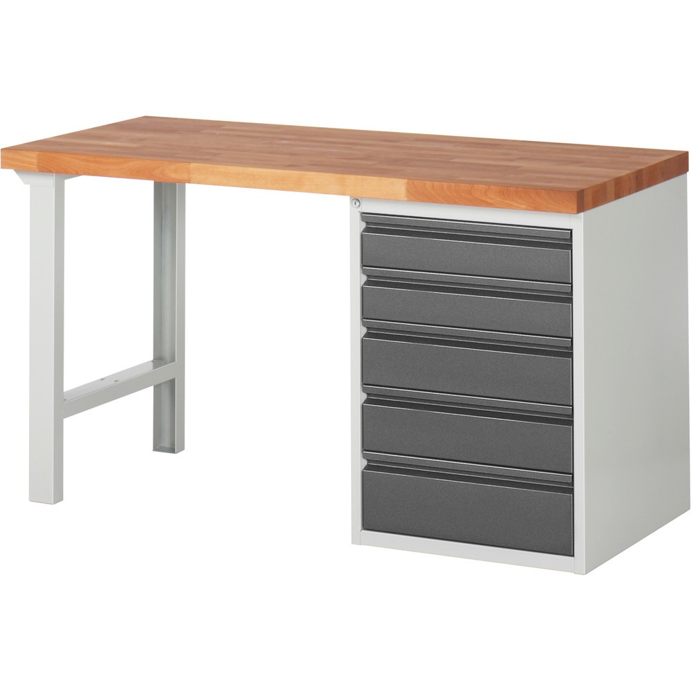 Steinbock® Werkbank, mit 5 Schubladen, HxBxT 840 x 1.500 x 700 mm, RAL 7035/7016