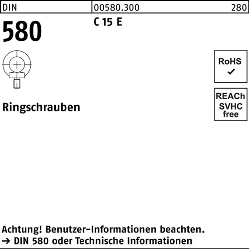 Ringschraube DIN 580 M12 C 15 E 10 Stück