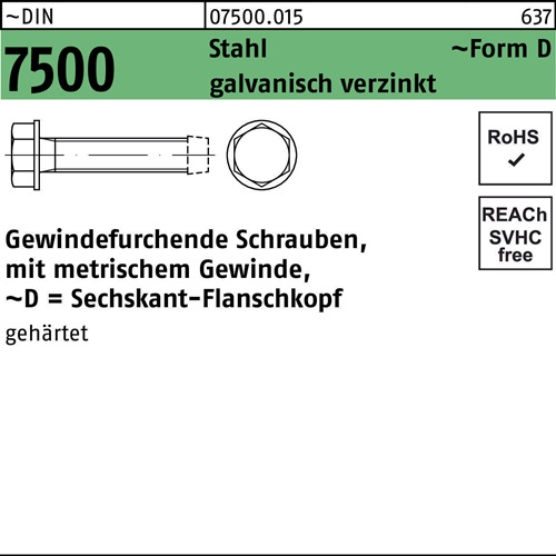 Gewindefurchendeschraube DIN 7500 6-ktflanschkopf DM 4x6 Sta galv.verz. 1000St.